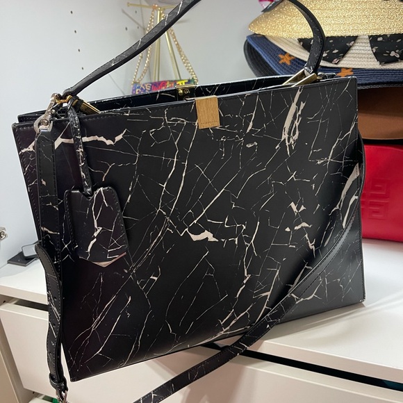 BALENCIAGA Le Dix Cabas black marble print top handle structured tote bag - Picture 2 of 8